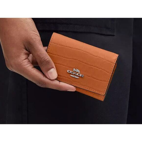 Coach Cu914 Smooth Leather Micro Wallet Washed Orange Croc Embossed NWT $218 - Picture 1 of 7